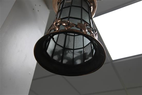 An Art Nouveau copper ceiling lantern, 17in.